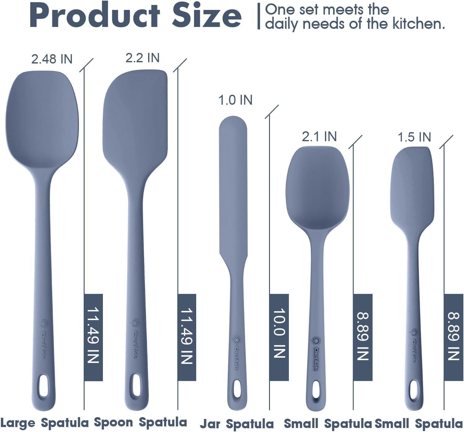 5 Pieces Silicone Spatula Set, Food Grade Rubber Spatula, Upgrade Strong Handle with Ergonomic Grip, Heat Resistant Up to 600°F for Nonstick Cookware, Cooking