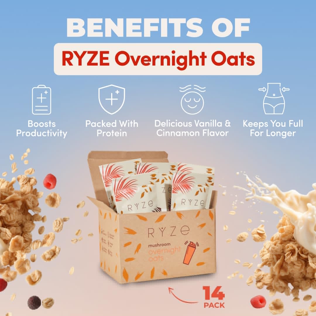 RYZE SUPERFOODS Mushroom Dark Roast Coffee (30 Servings) + Mushroom Overnight Oats (14 Servings), USDA Organic with 6 Adaptogenic Mushrooms