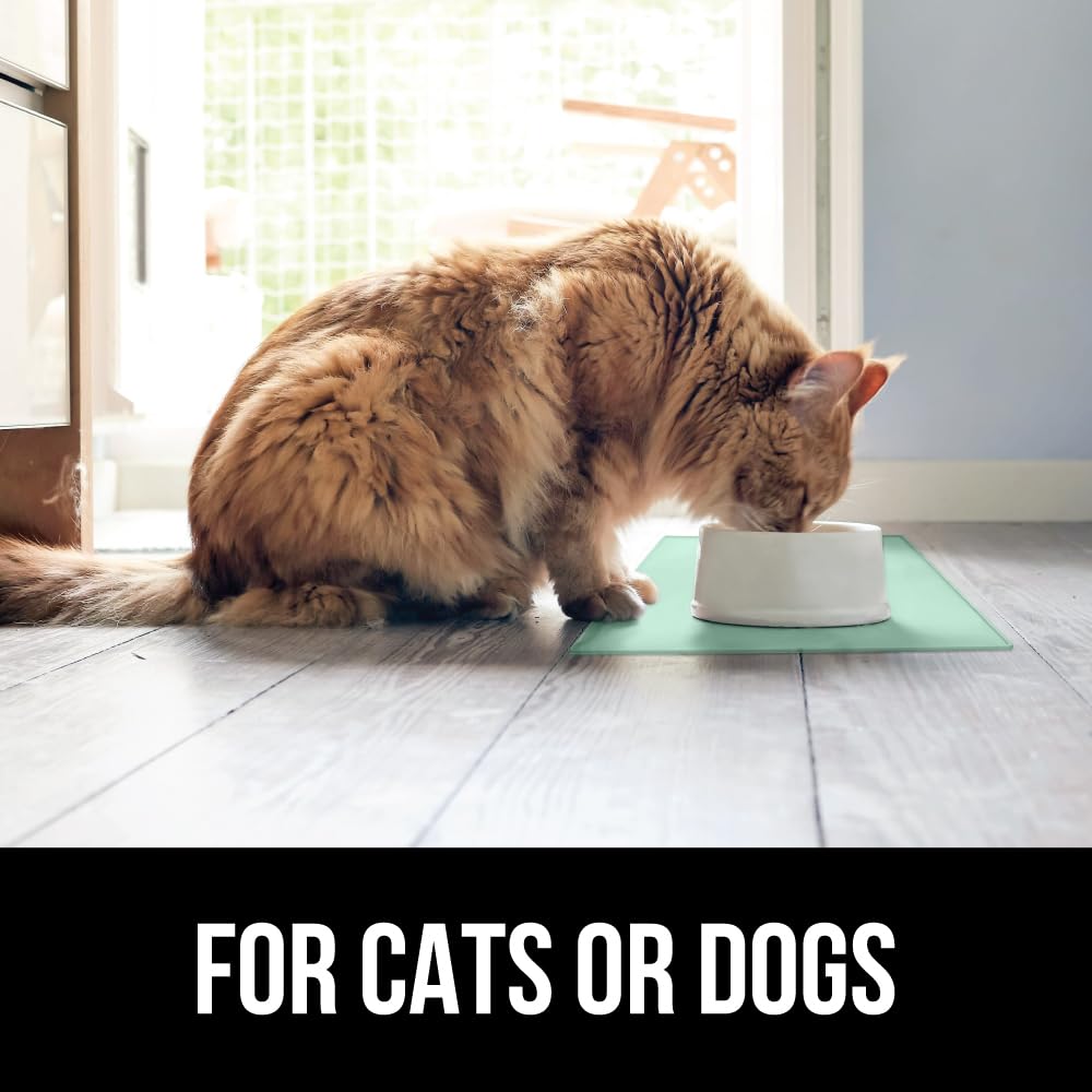 GORILLA GRIP 100% Waterproof Raised Edge BPA Free Silicone Pet Feeding Mat, Dog Cat Food Mats Contain Spills Protects Floors, Placemats for Cats and Dogs Water Bowl, Pets Accessories 18.5x11.5 Gray