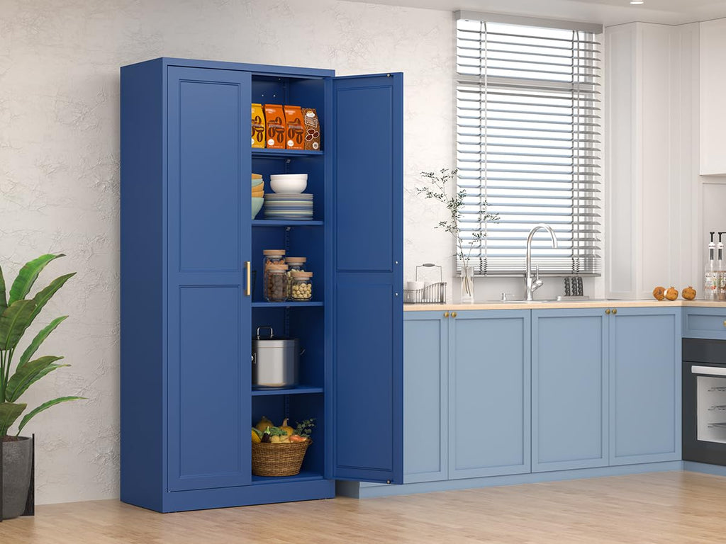 Polup White Kitchen Pantry Cabinet, 71 Inch Tall Metal Storage Cabinet with Doors and Shelves, Pantry Cabinets for Kitchen Storage, Freestanding Cupboard for Living, Dining Room, Assemble Required