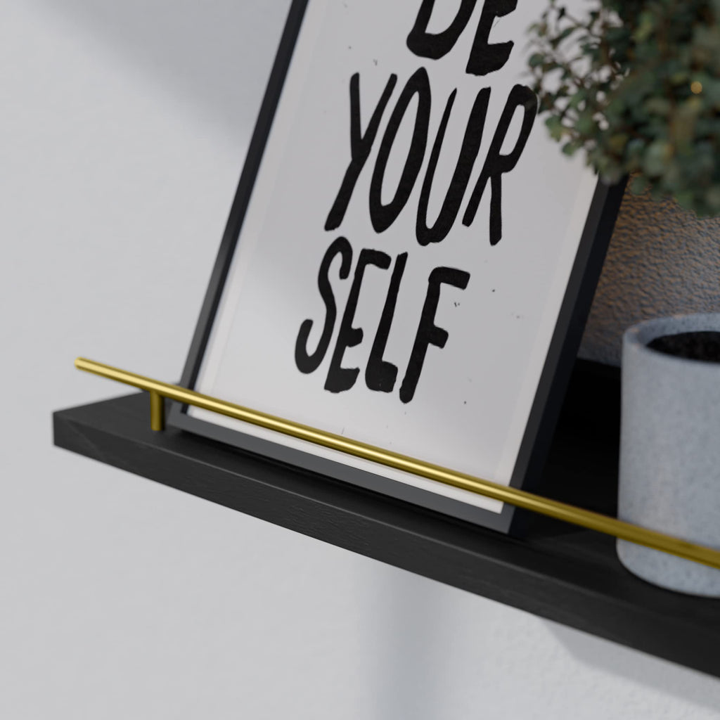 WOPITUES Floating Shelves with Black Metal Guardrail, Shelves for Wall Decor Set of 3, Wall Shelves for Bedroom, Bathroom, Kitchen, Living Room, Plants, Picture Frames, Art- Black