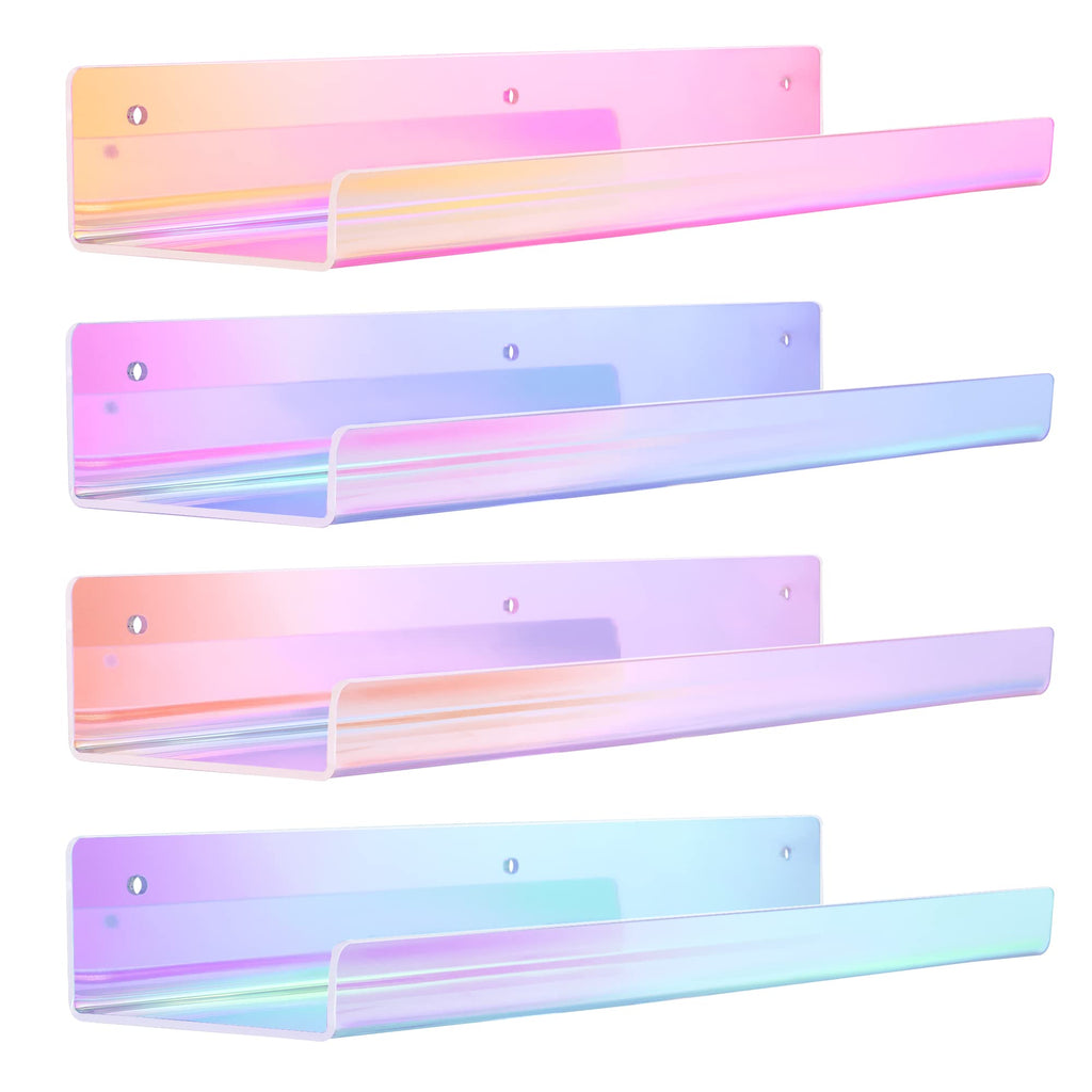 upsimples Acrylic Shelves for Bathroom Storage, 15" Floating Shelves Wall Organizer for Perfume, Make up, Skincare, Kids Bookshelf for Bedroom, Nursery, Living Room Decor, Clear, 4 Pack