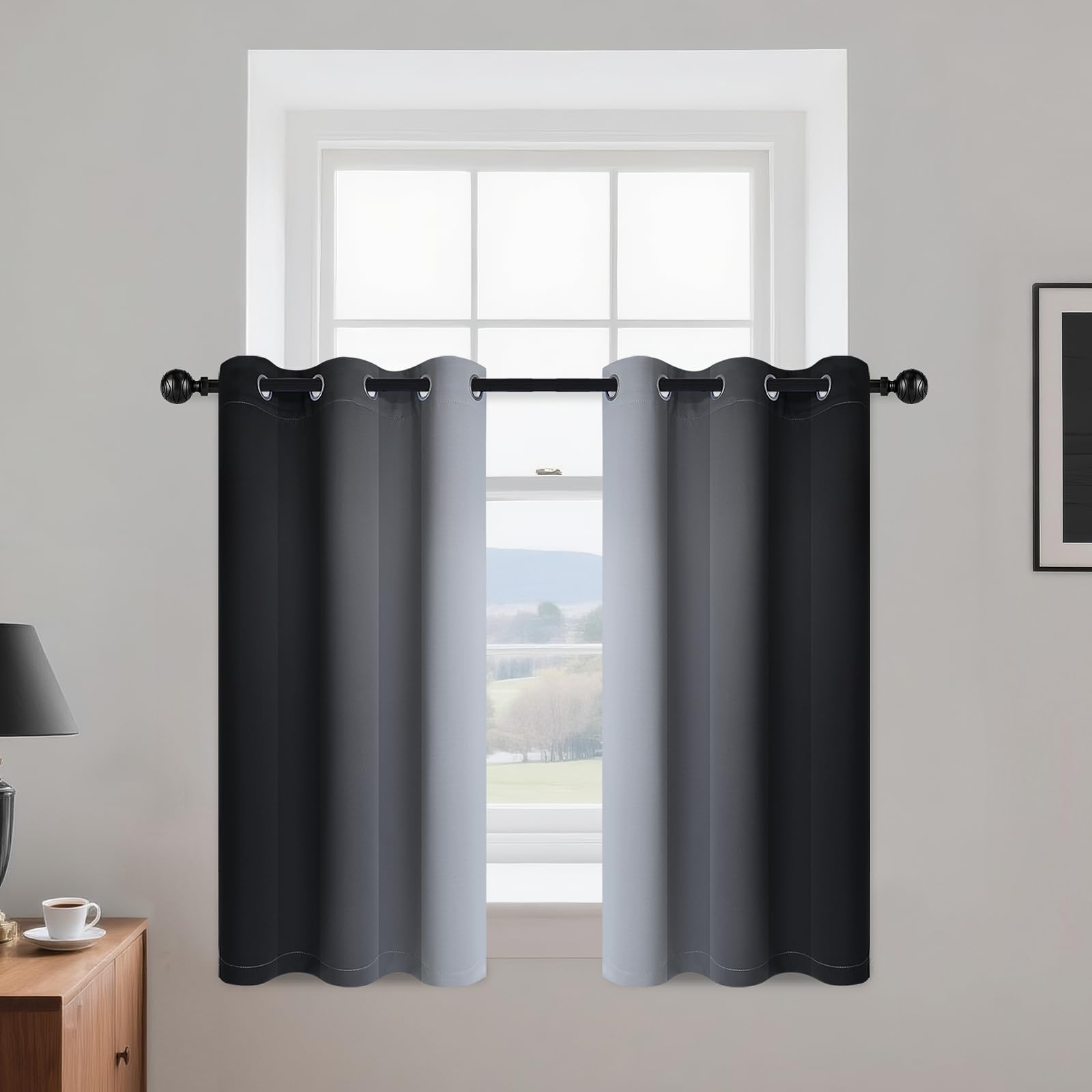 Yakamok Blue and Greyish White Ombre Curtains, Room Darkening Gradient Color Curtains for Bedroom, Light Blocking Thermal Insulated Window Drapes for Living Room(2 Panels, 52x84 Inch)
