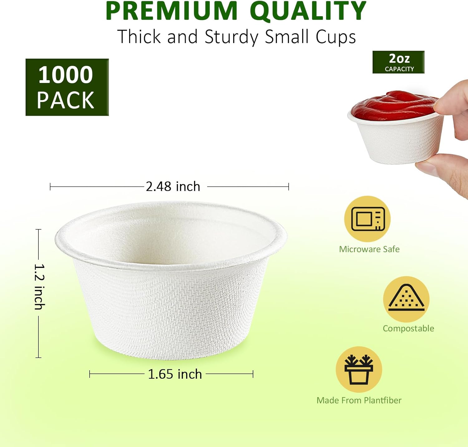 Vplus 125 Pack Compostable Disposable Paper Plates 6 inch and 1000 Pack 2 OZ Disposable Souffle Cups
