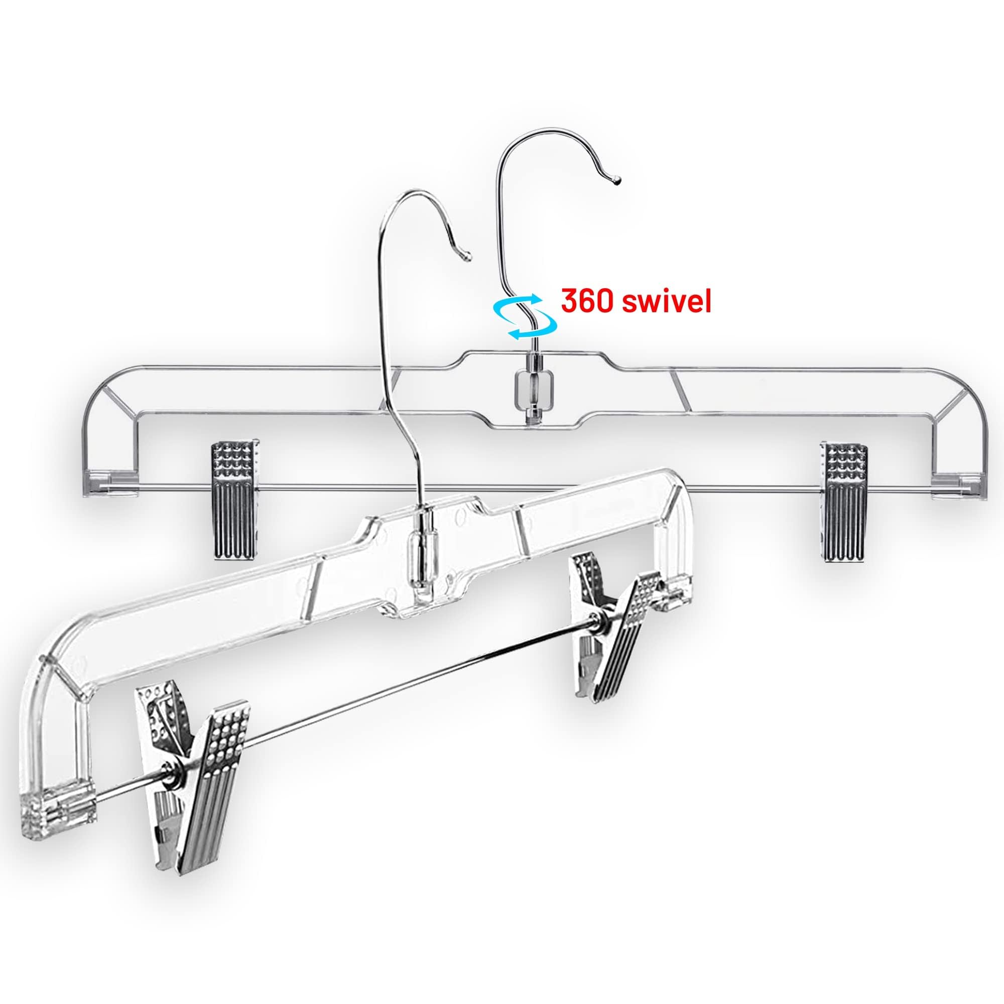 DEILSY™ Skirt Hangers 50 Pack Pants with Clips Hanger Shorts Clear Plastic Clothes with Adjustable Clip Non-Slip Clothes Hanger Perfect for Pant, Pack of 50