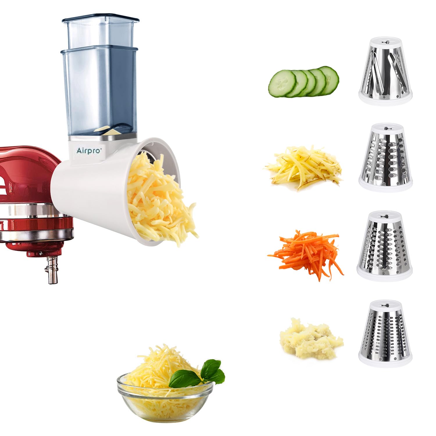 Slicer Shredder Attachment for Kitchenaid Stand Mixer, Salad Machine with Vegetable Slicer, Salad Maker, Food Slicers Cheese Grater Attachments for Kitchenaid Mixer Dishwasher Safe By Airpro,Blue