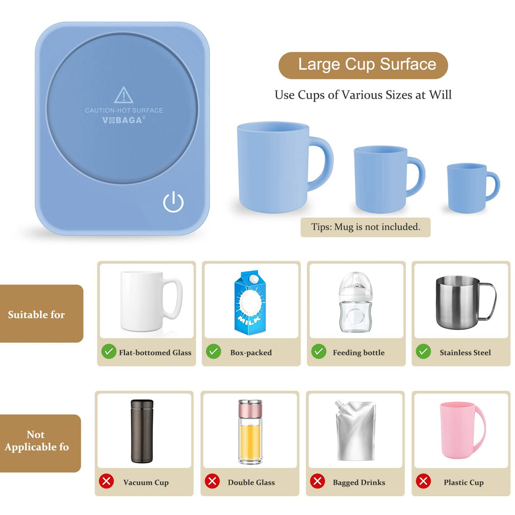 VOBAGA Coffee Mug Warmer for Desk with Auto Shut Off & 3-Temp Settings, Coffee Cup Warmer with Smart Safety Alert Home Office Accessory, Perfect for Coffee, Tea, Milk (Mug for Display)