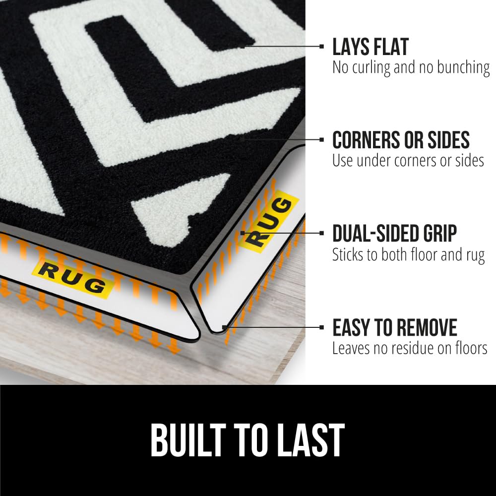 GORILLA GRIP Rug Gripper Pads Keep Area Rugs Corners from Curling, Reusable Double-Sided Stickers Holds Down Carpet in Place, Grips on Tile and Hardwood Floors Helps Prevent Sliding, Home Décor, 8 Pcs