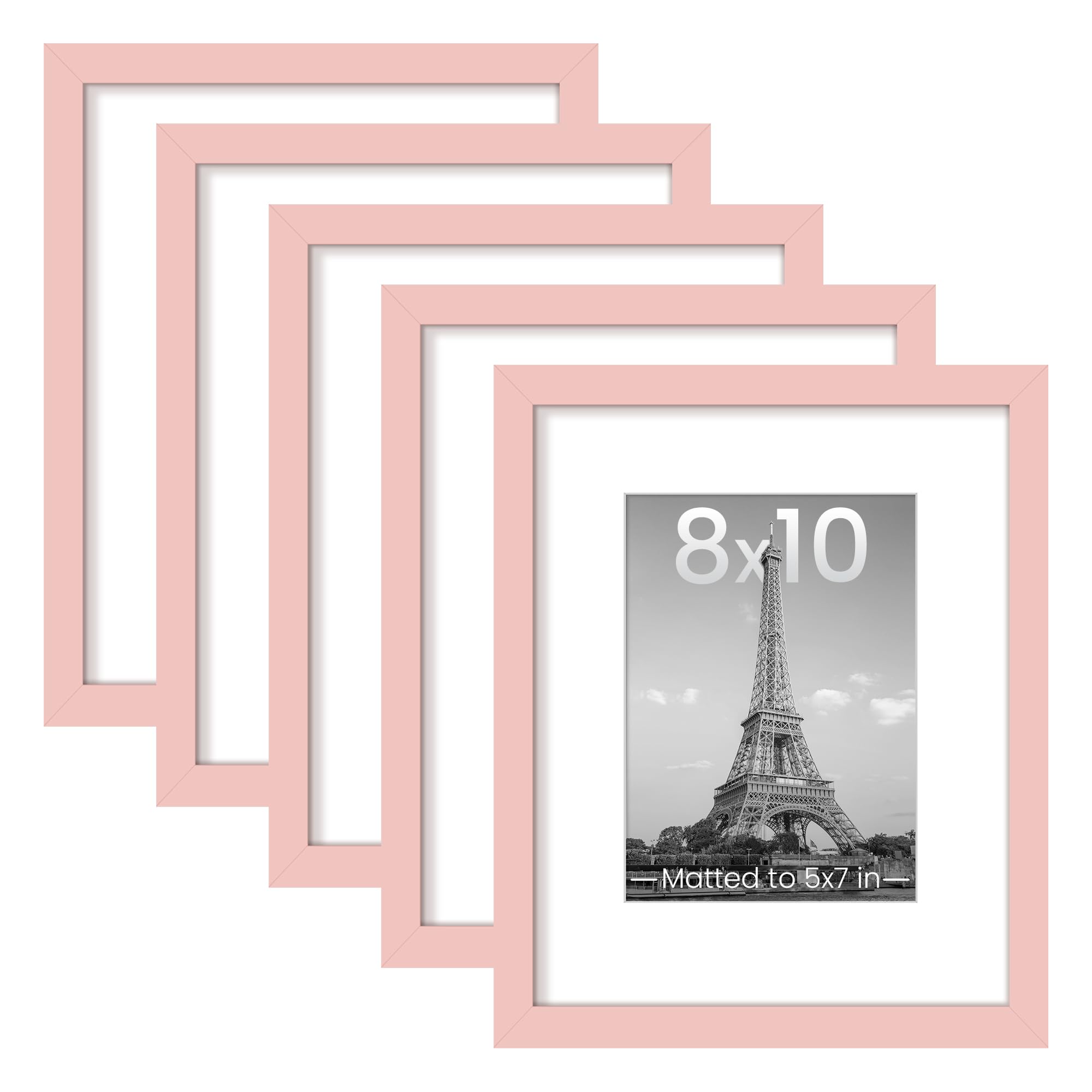 upsimples 8x10 Picture Frame Set of 5, Display Pictures 5x7 with Mat or 8 x 10 Without, Wall Gallery Photo Frames, Black