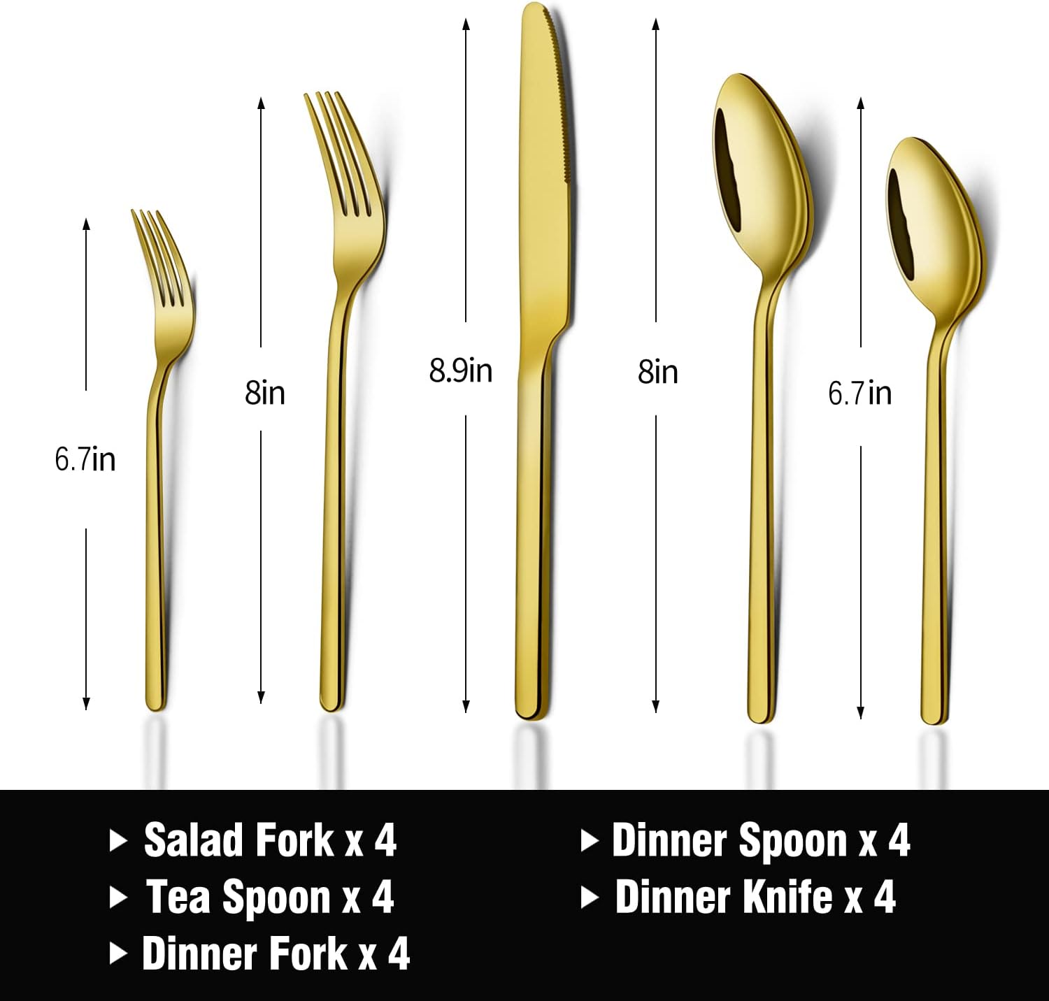KINGSTONE Golden Silverware Set, 18/10 Gold Flatware Set for 4, Gold Mirror Finish Cutlery Set for Home Kitchen and Restaurant
