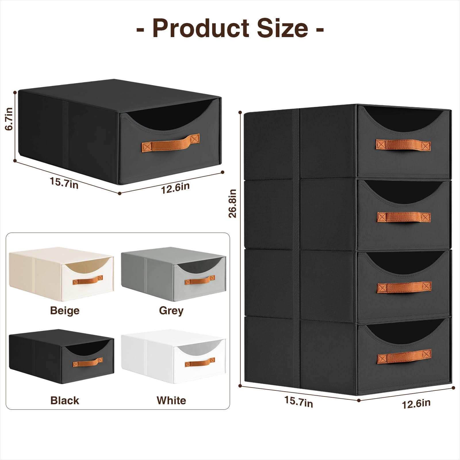 Homsorout Stackable Storage Drawers - Collapsible Storage Bins with Drawers, 4 Pack Closet Shelf Organizer Basket, Fabric Pull Out Organizer for Bedroom, Living Room, Dorm, Beige