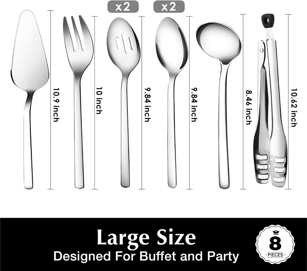 KINGSTONE 40 Piece Hammered Silverware Set and 8 Piece Serving Utensils Set