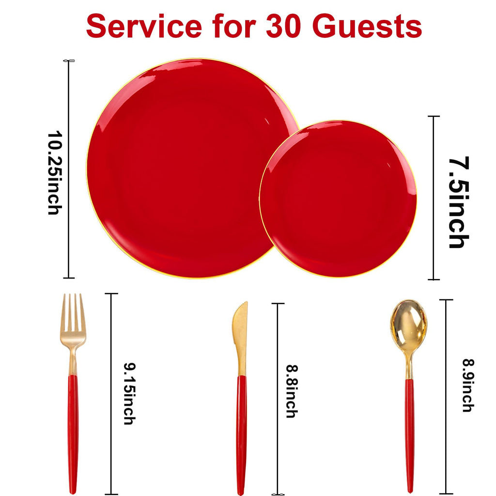 DaYammi 150Pcs Gold Plastic Plates with Disposable Silverware,White Gold Disposable Dinnerware Set - 30 Dinner Plate,30 Dessert Plate,90 Gold Cutlery with White Handles,Fancy Plates for Party Wedding