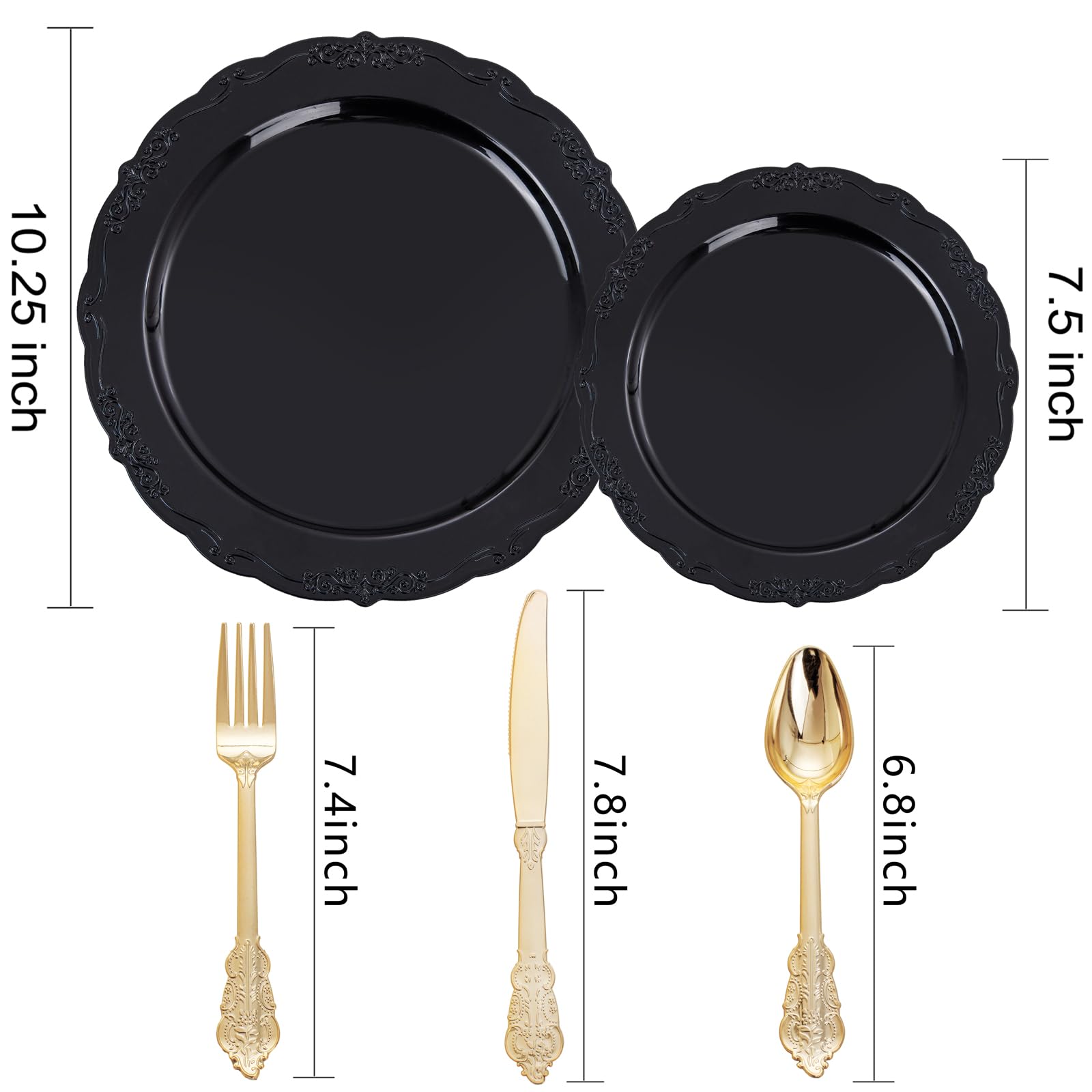 DaYammi 150Pcs Ivory Plastic Plates with Gold Rim,Disposable Plastic Plates Include 30 Dinner Plate,30 Salad Plate,30 Forks,30 Spoons,30 Knives,Ivory and Gold Plates for Party,Wedding,Mother's Day