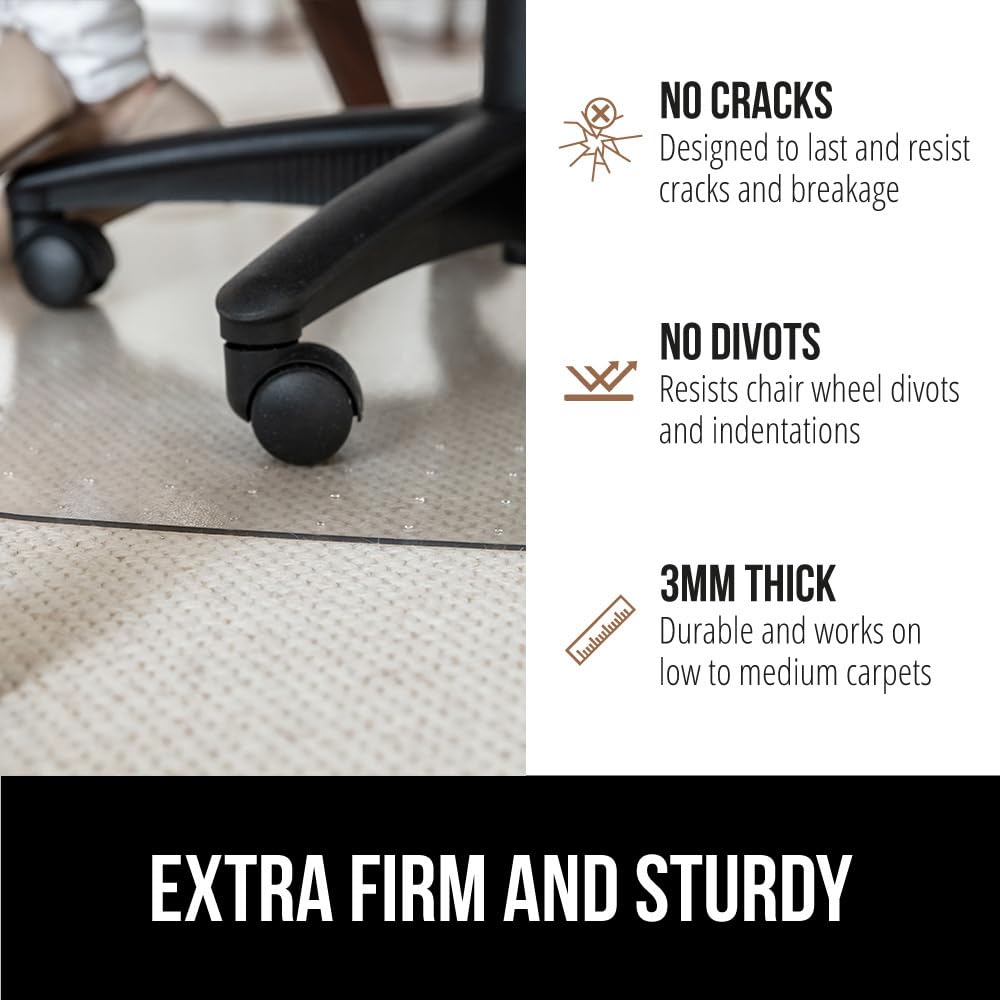 GORILLA GRIP Slip Resistant Clear Office Chair Mat for Carpet Floors, 36x48 Smooth Rolling Glide Under Desk, Heavy Duty Plastic Computer Mats and Carpeted Floor Protector, Work and Gaming Chairs