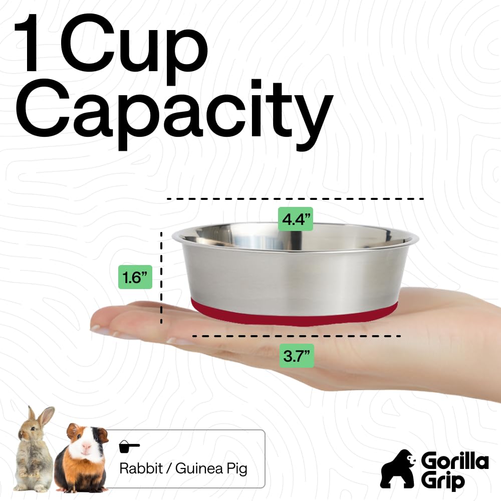GORILLA GRIP Dog Bowls, Heavy Duty 304 Stainless Steel, Holds 2 Cups Each (16 fl oz) Food and Water Bowl for Feeding Dogs and Cats, Dishwasher Safe, Rust Resistant, BPA Free Rubber Base Set of 2 Black