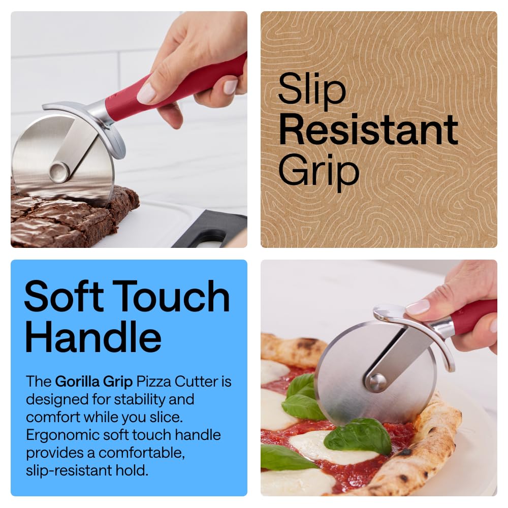GORILLA GRIP BPA-Free Large Pizza Cutter Wheel, 9 Inch, Sharp Stainless Steel Blade, Slip Resistant Handle with Thumb Guard Protection, Slice Thick or Thin Pizzas, Pie, Pastries in Seconds, Black
