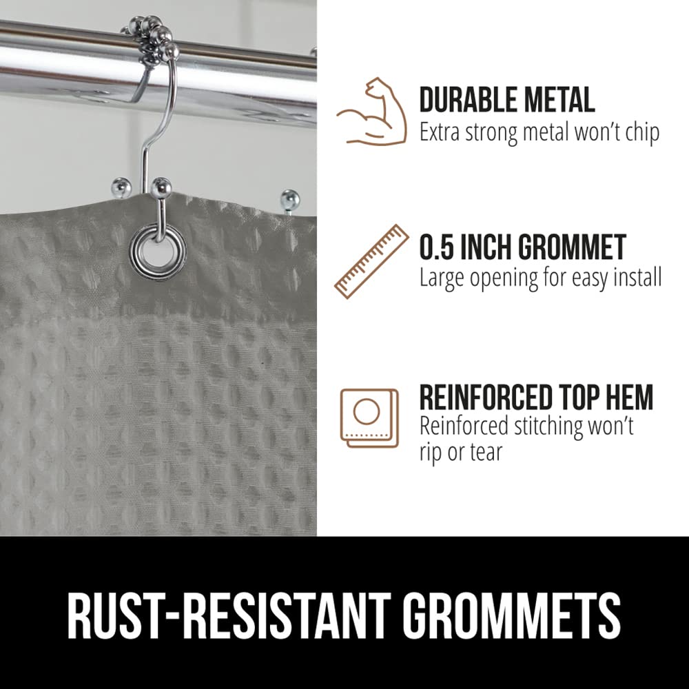 GORILLA GRIP Waffle Shower Curtain, Thick Weighted Fabric, Wrinkle and Rust Resistant, Classic Hotel Quality Design, Heavy Duty Long Curtains for Bathroom Showers, Bath Tubs, Machine Wash, 72x72 White
