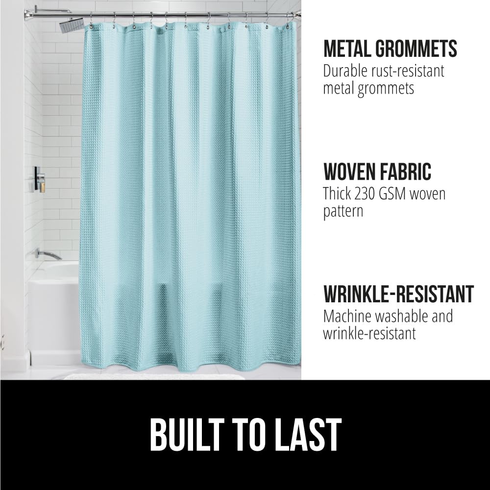 GORILLA GRIP Waffle Shower Curtain, Thick Weighted Fabric, Wrinkle and Rust Resistant, Classic Hotel Quality Design, Heavy Duty Long Curtains for Bathroom Showers, Bath Tubs, Machine Wash, 72x72 White