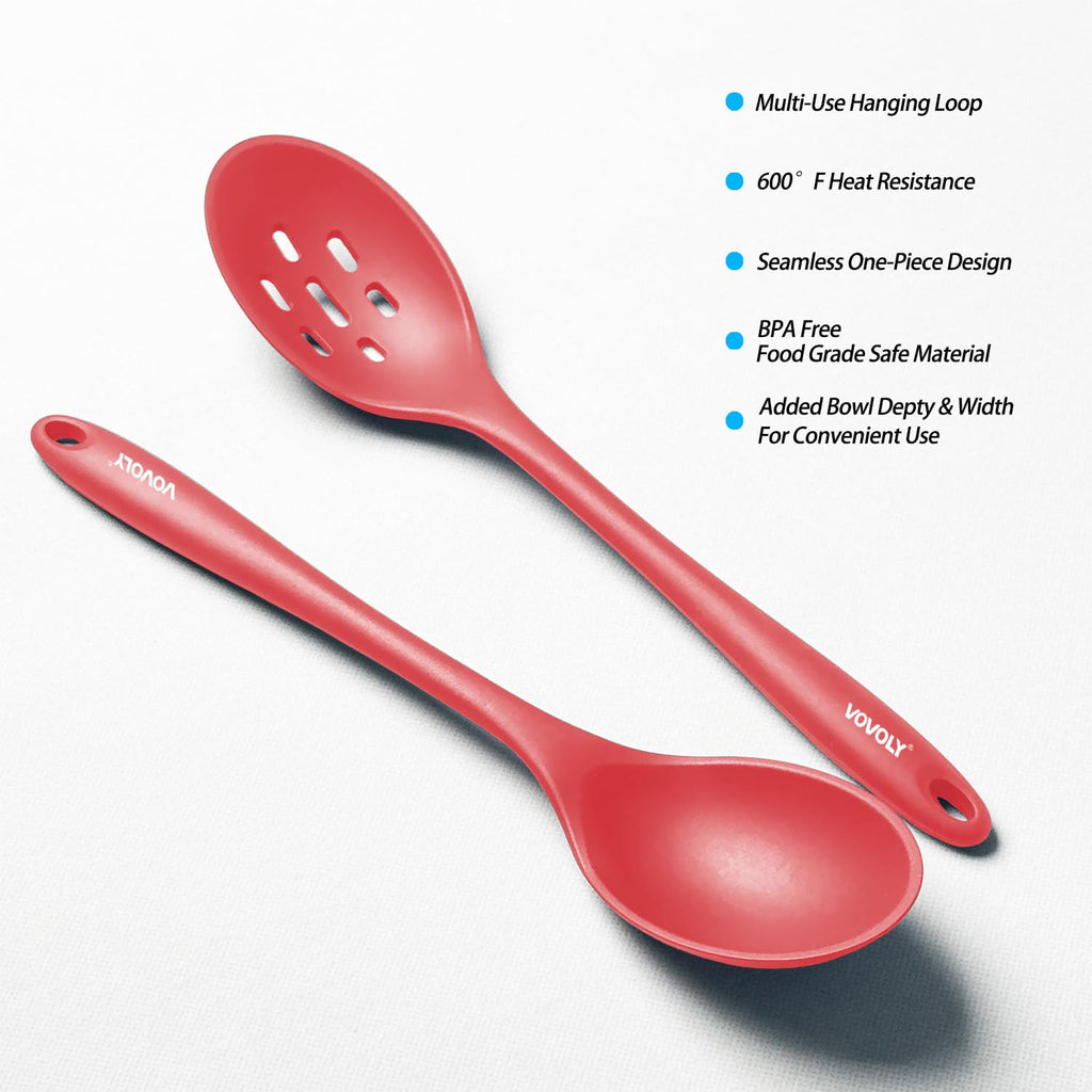 Silicone Spoons for Cooking - Extra Large Kitchen Spoons for Mixing, Serving, & Stirring - 600°F Heat-Resistant Non Stick Utensils Ladle & Skimmer- Dishwasher Safe, Black