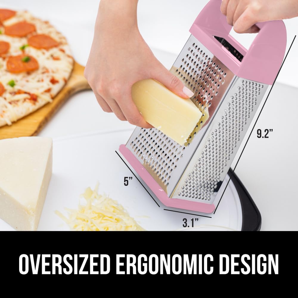 GORILLA GRIP 4-Sided Stainless Steel Cheese Grater With Container, 100% BPA-Free Box Grater, Slip Resistant Base and Handle, Grate Parmesan, Hard Cheeses, Shred Vegetables, Dishwasher Safe, Black