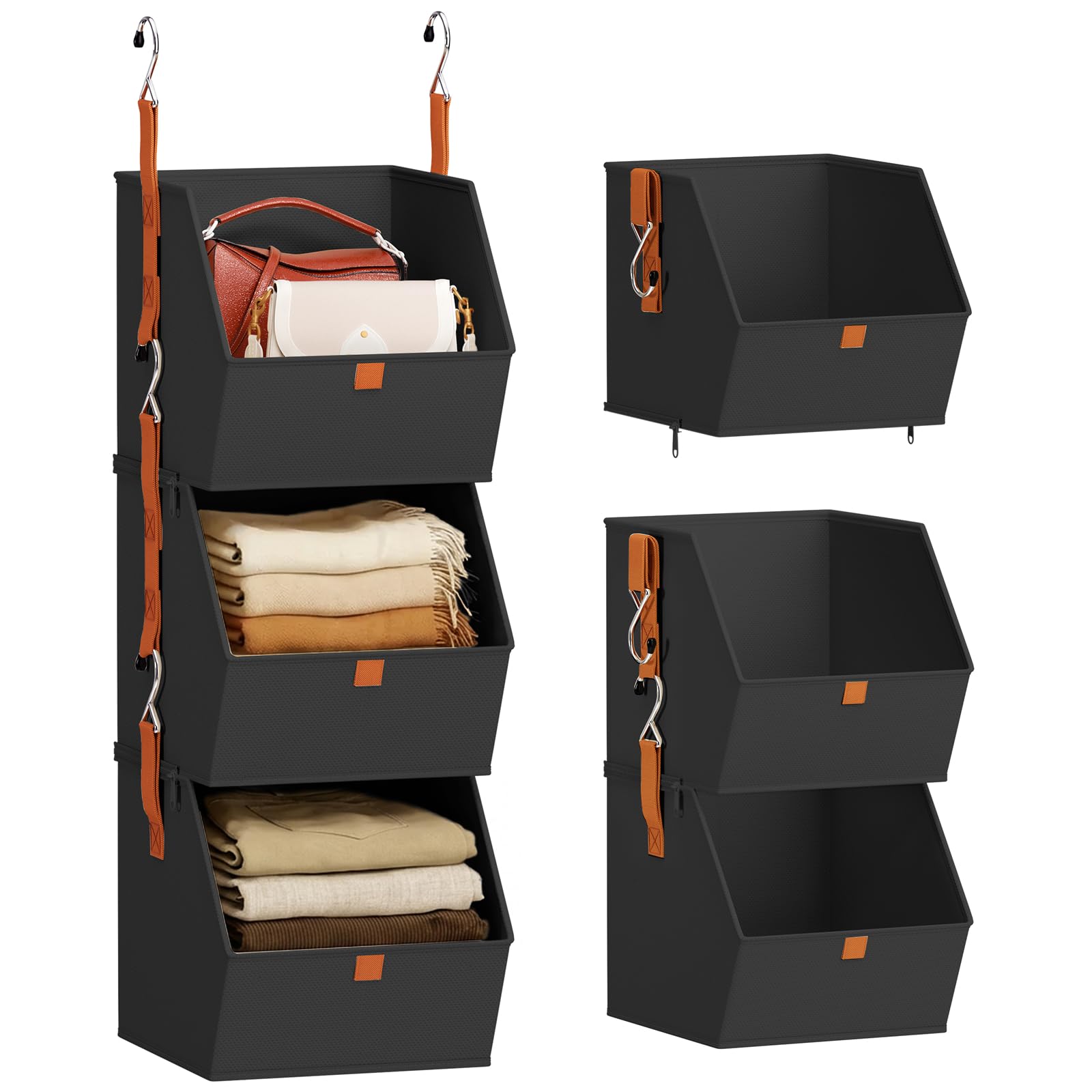 Homsorout Hanging Closet Organizer 4 Tier - Clothes Hanging Shelves, Space-Saving Closet System, Fabric Storage Bins Bedroom Organization, Collapsible Baskets for Home, Dorm, Rv, Beige