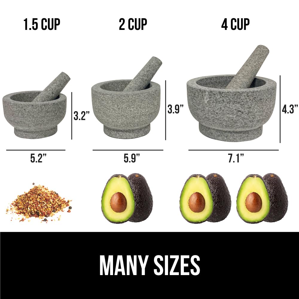 GORILLA GRIP Heavy Duty Mortar and Pestle Set with Slip Resistant Base, 100% Granite Stone Molcajete Guacamole Bowl, Grind Seeds, Garlic, Herb, Kitchen Muddler, Essentials for Chefs, 1.5 Cup Gray