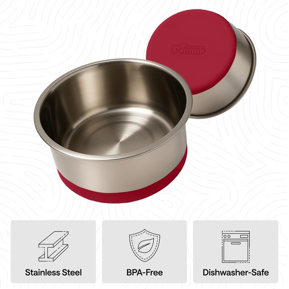 GORILLA GRIP Dog Bowls, Heavy Duty 304 Stainless Steel, Holds 2 Cups Each (16 fl oz) Food and Water Bowl for Feeding Dogs and Cats, Dishwasher Safe, Rust Resistant, BPA Free Rubber Base Set of 2 Black