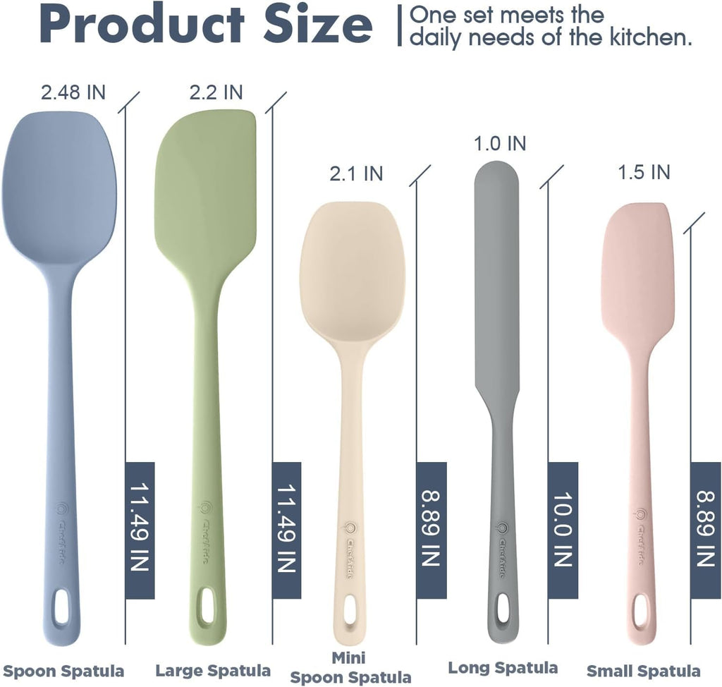 ChefAide 5 Pieces Silicone Spatulas Set, Heat Resistant Rubber Spatula