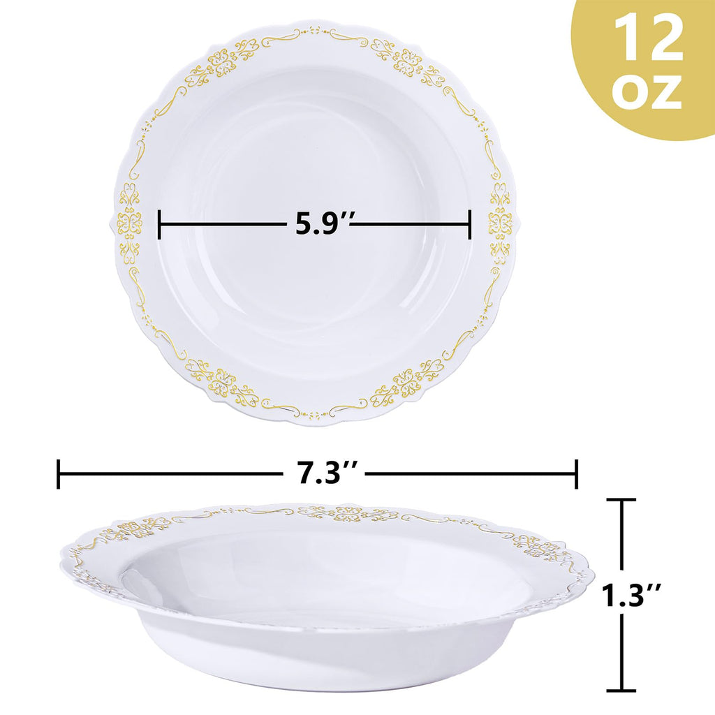 DaYammi 50 Pack White Plastic Bowls, 12oz Disposable Soup Bowls, White bowls Disposable Heavy Duty Dinner Bowls for Weddings, Salad Bowl for Parties, Dinners, Catering and Everyday Use