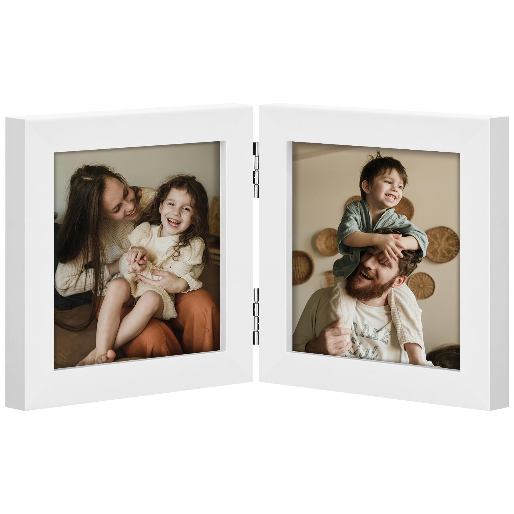 decorUhome Double 4x6 Picture Frame Vertical, Engineered Wood Bifold Photo Frame with Plexiglass for Tabletop Display, 4x6, Black