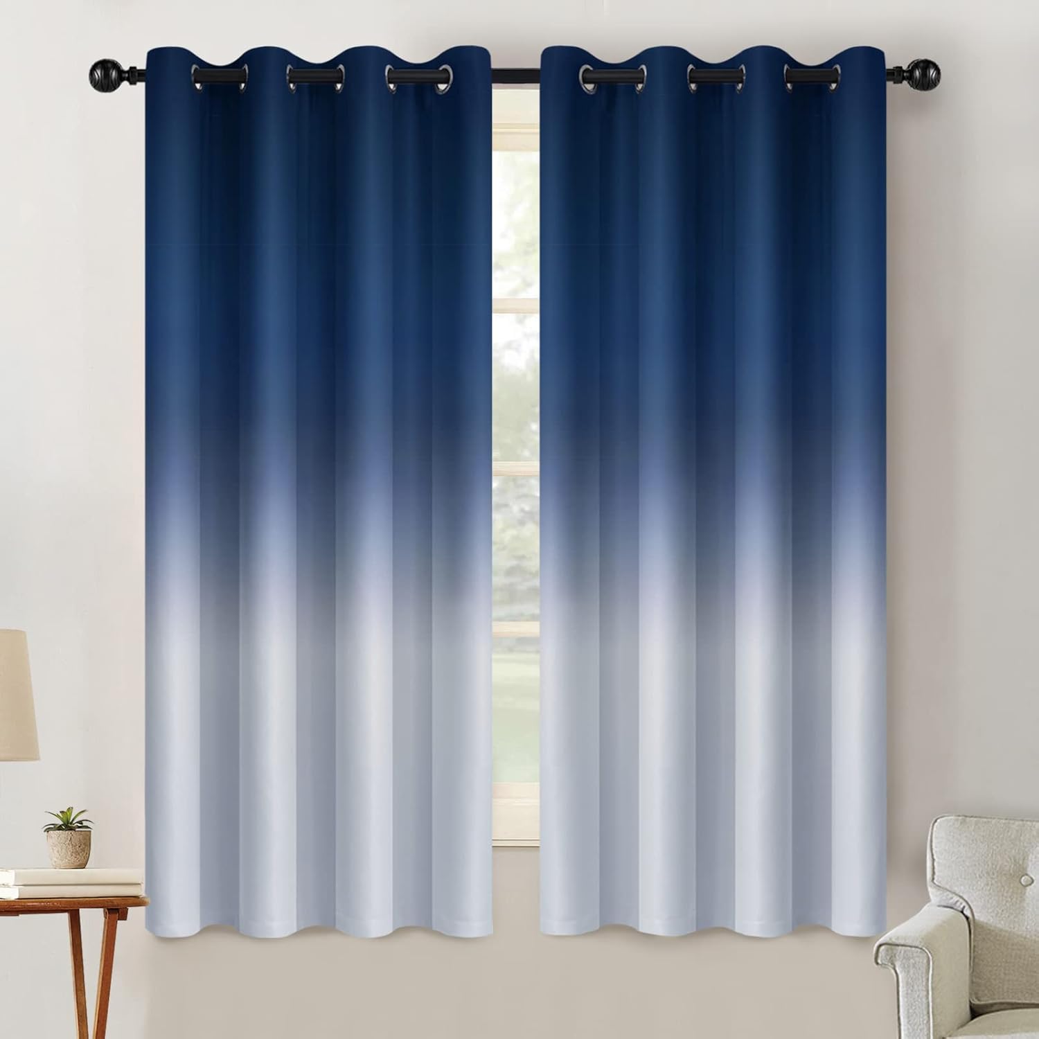 SimpleHome Ombre Room Darkening Curtains for Bedroom, Gradient Black to Grey White Light Blocking Thermal Insulated Grommet Window Curtain/Drapes for Living Room,2 Panels, 52x84 inches Length