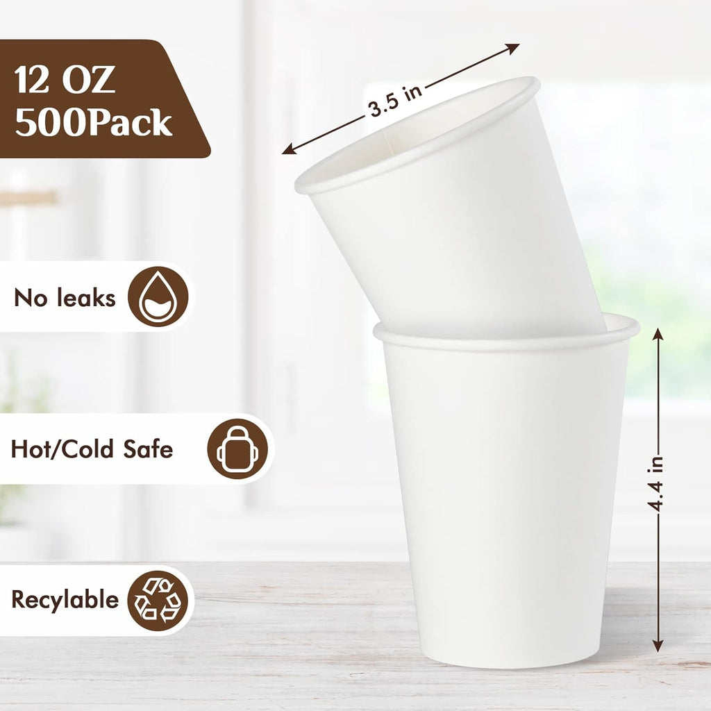 Vplus 500 Pack 12 OZ Paper Coffee Cups and 200 Pack Coffee Sleeves