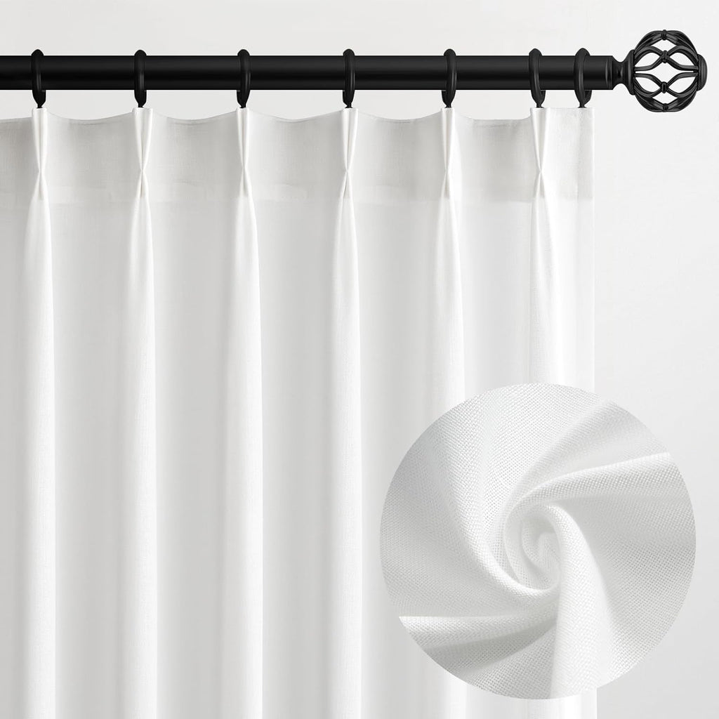 96 Inches Long Pleated Sheer Curtains,Dark Linen Blended Light Filtering Window Curtains 96 Length 2 Panels for Living Room Bedroom Pinch Pleat Drapes with Hooks 2 Panels 40" Wx96 L,Light Brown