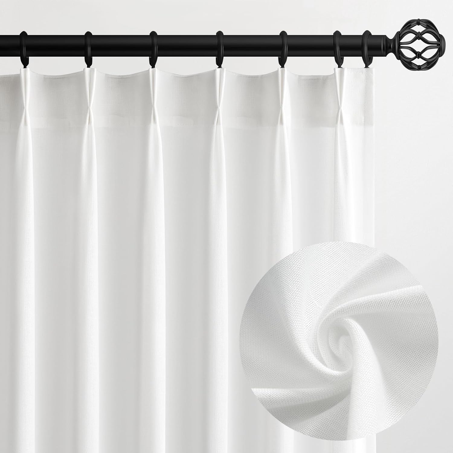 96 Inches Long Pleated Sheer Curtains,Dark Linen Blended Light Filtering Window Curtains 96 Length 2 Panels for Living Room Bedroom Pinch Pleat Drapes with Hooks 2 Panels 40" Wx96 L,Light Brown