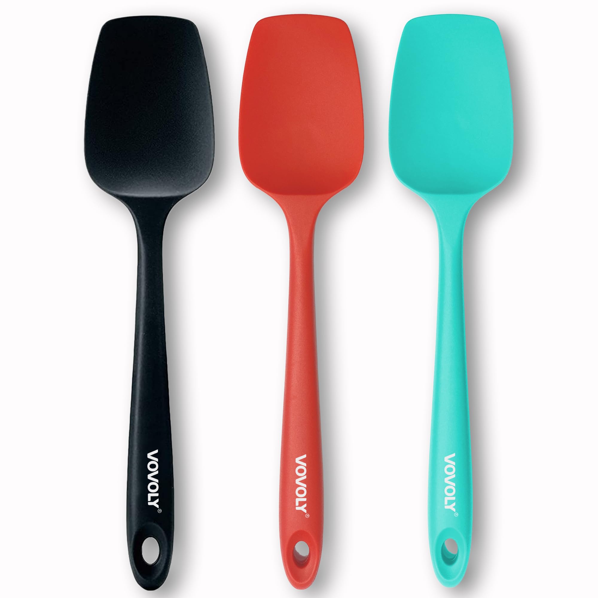 Silicone Spatula Set, High Heat Resistan Rubber Spoon Spatula, Non-Stick Spoonula with Seamless One Piece Design, Flexible Scrapers Baking Mixing Tool,3 Pack, Black