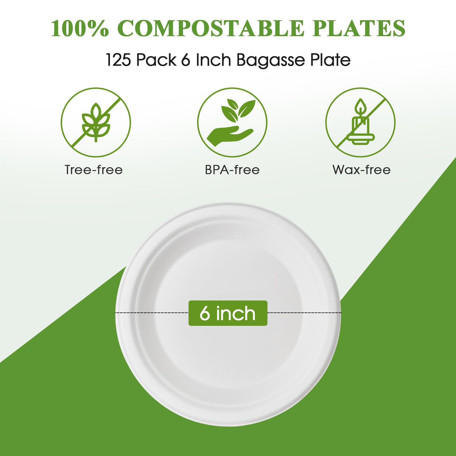 Vplus 150 Pack Paper Plates 9 inch 100% Compostable, Heavy-Duty Disposable Paper Plates Bagasse Natural Biodegradable Eco-Friendly Sugarcane