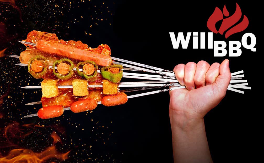 WILLBBQ 304 Stainless Steel 13.2" Long Flat Barbecue Skewers,20PCS/40PCS BBQ Kebab Skewers with Portable Metal Storage Tube,Reusable for Grilling Barbecue Kitchen Party and Outdoor Cooking (20PCS)