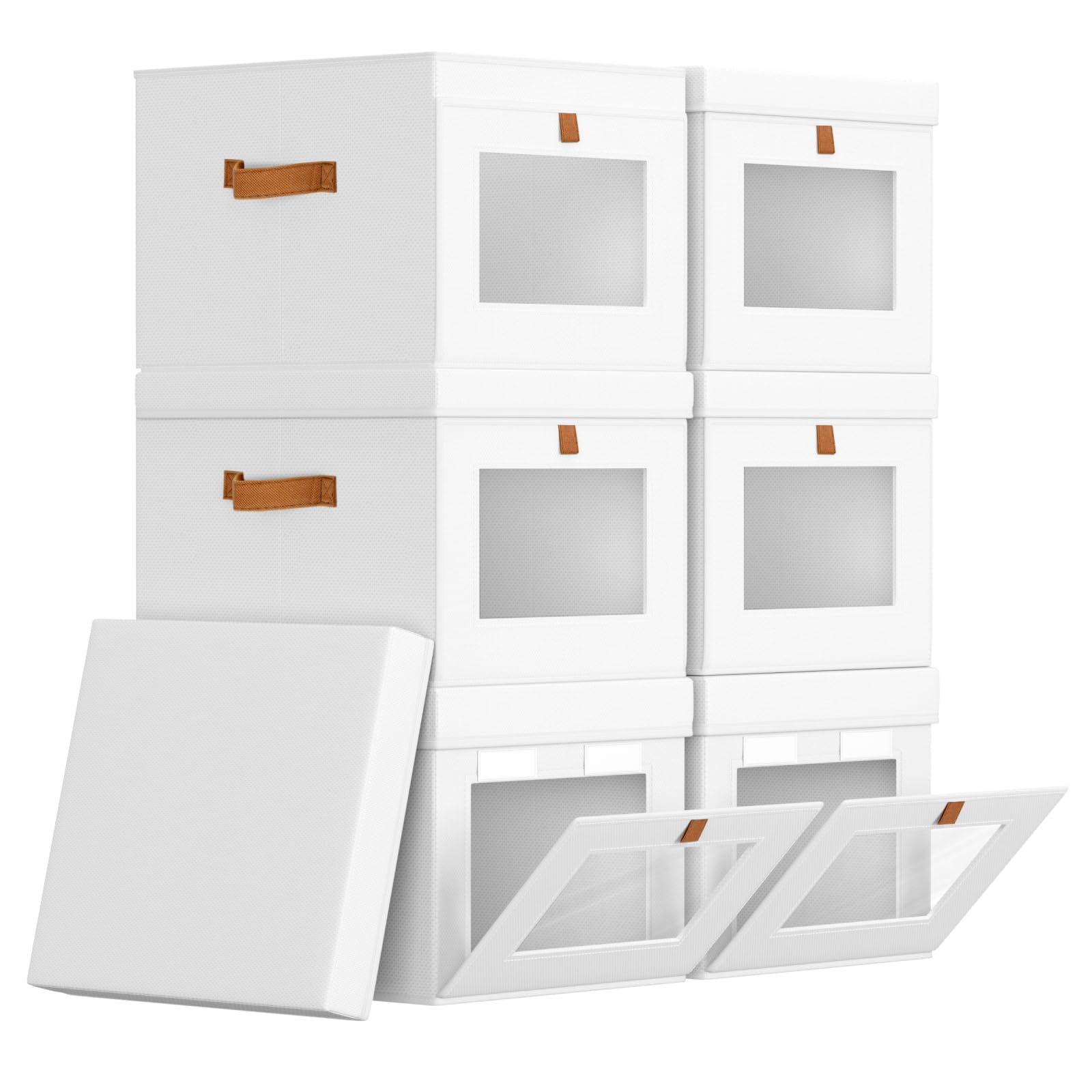 Homsorout Large Storage Bins with Lids - Front Opening Fabric Storage Bins, Flap Closet Organizer with Handles, Collapsible Boxes with Lid, Decorative Basket for Home, Dorm, 2 Pack, Beige
