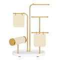 SONGMICS Jewelry Stand, Jewelry Organizer, Jewelry Display Holder with Metal Frame, 2 Earring Boards, 4 Hanging Rods, Necklace Earring Bracelet Holder, for Watches, Metallic Gold UJJS025A01