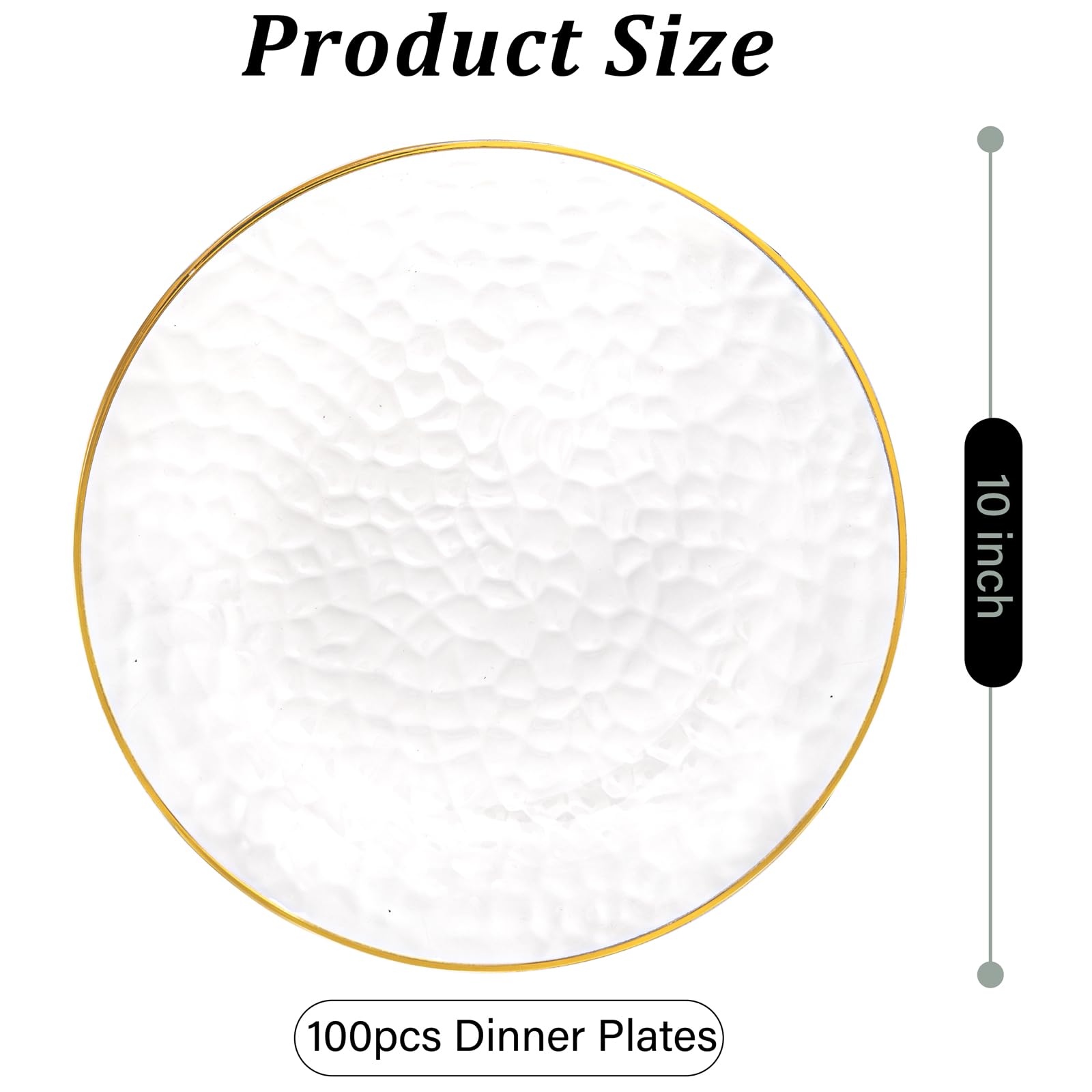 DaYammi 100 Pcs Clear Gold Plastic Plates, Hammered Party Plate, Fancy Plastic Plates Disposable Clear Disposable Dessert Platos, 7 Inch Heavy duty Plastic Dessert Platos for Party & Wedding