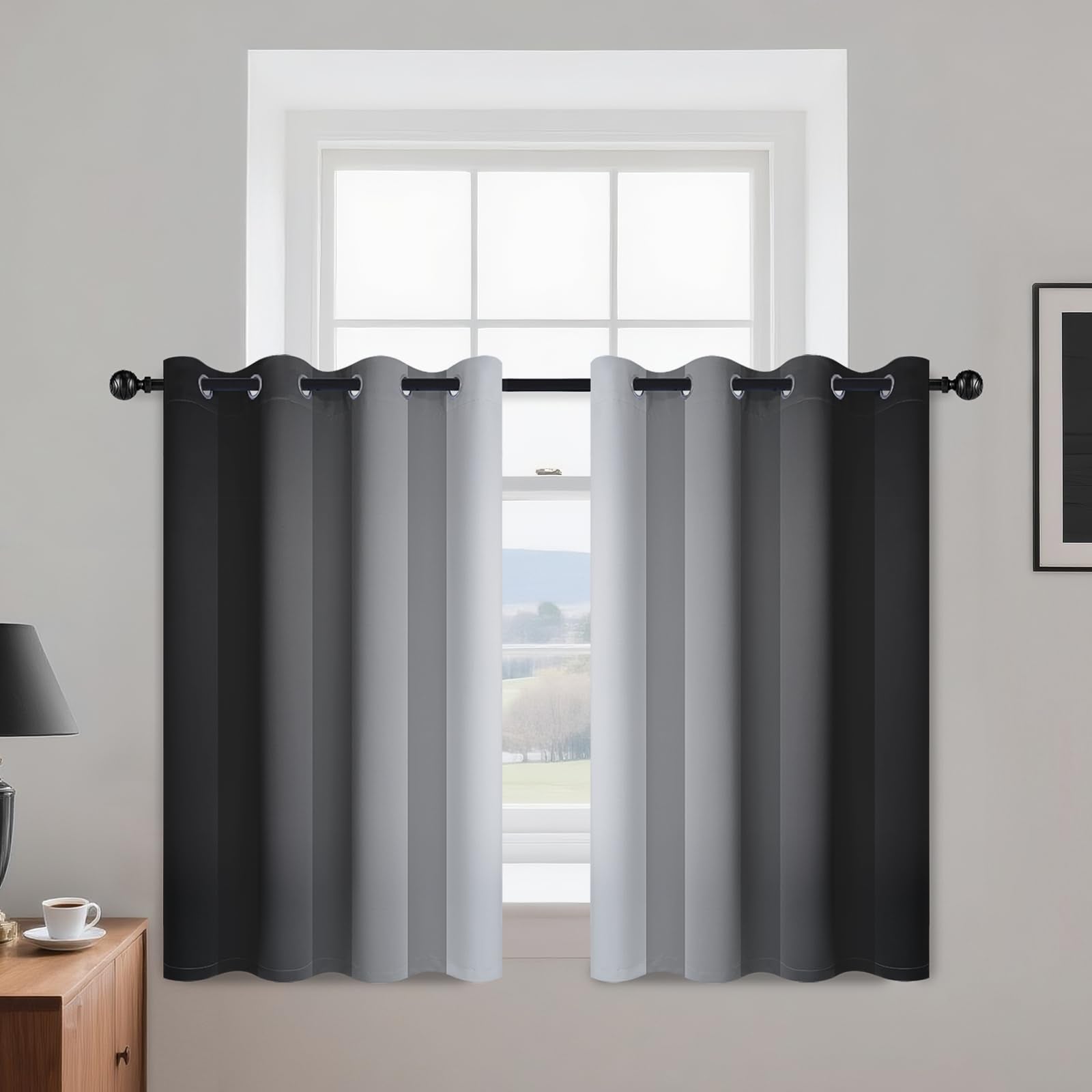 Yakamok Blue and Greyish White Ombre Curtains, Room Darkening Gradient Color Curtains for Bedroom, Light Blocking Thermal Insulated Window Drapes for Living Room(2 Panels, 52x84 Inch)
