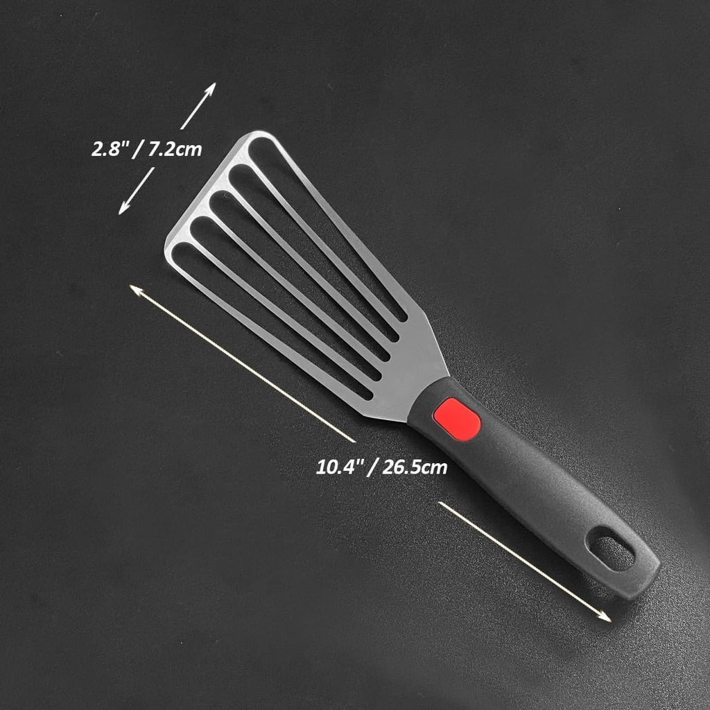 Fish Spatula with Heat Resistant Silicone Handle, Thin & Flexible Slotted Spatula, Great Cooking Utensils for Flipping/Frying/Turning, Curved Stainless Steel Blade 3" x 6", Size 11"