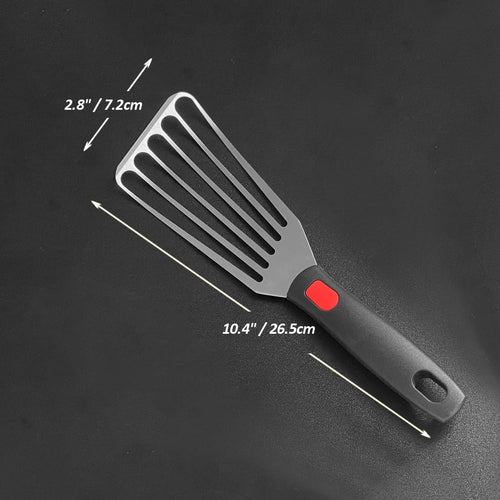 Fish Spatula with Heat Resistant Silicone Handle, Thin & Flexible Slotted Spatula, Great Cooking Utensils for Flipping/Frying/Turning, Curved Stainless Steel Blade 3" x 6", Size 11"