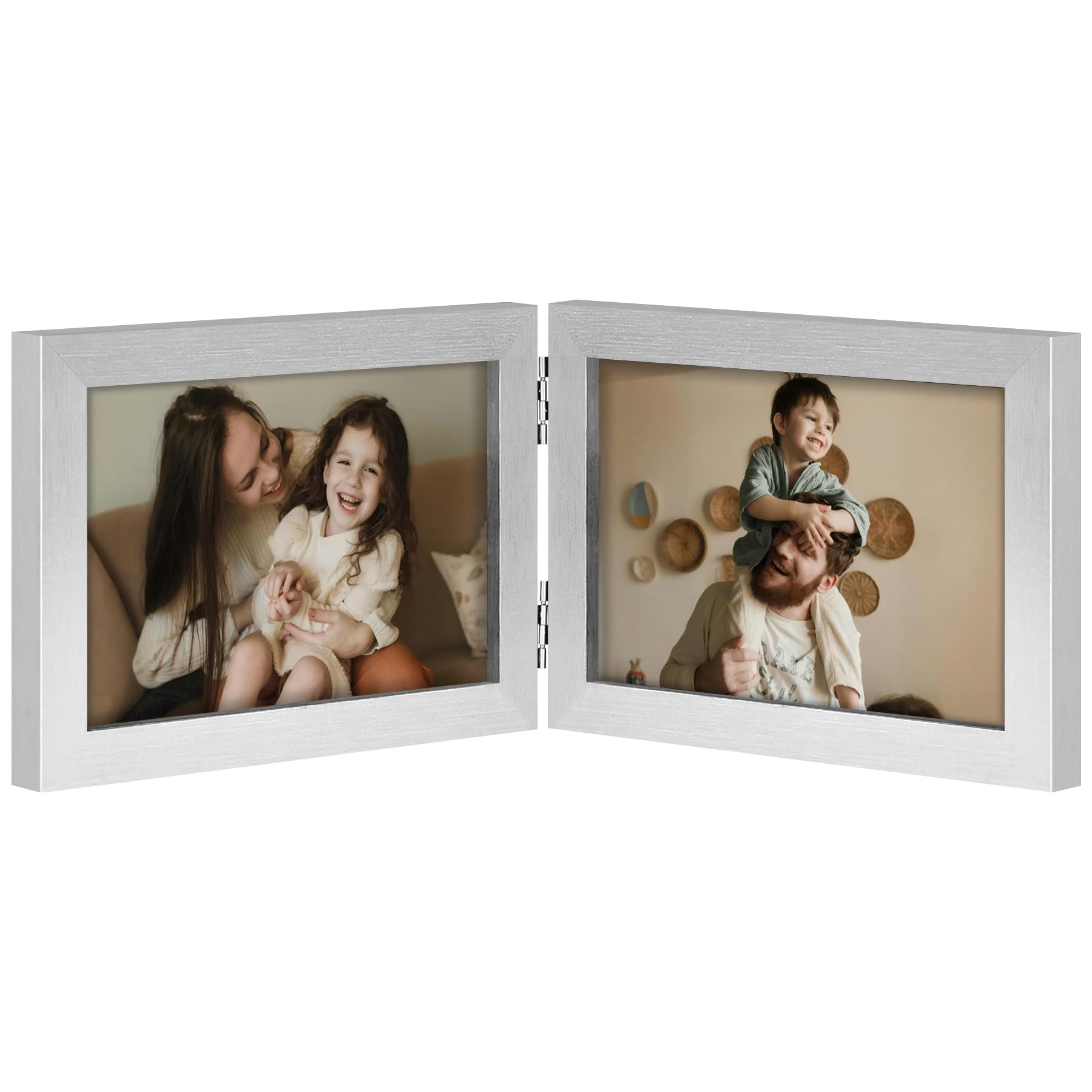 decorUhome Double 4x6 Picture Frame Vertical, Engineered Wood Bifold Photo Frame with Plexiglass for Tabletop Display, 4x6, Black