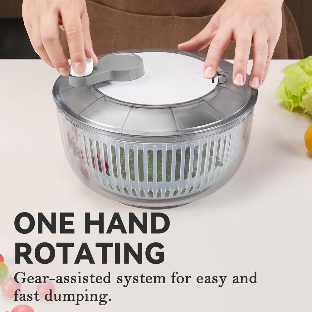 KEOUKE Salad Spinner and Vegetable Chopper Set with 3 Blades, 4.2Qt Large Bowl for Effortless Lettuce Drying, Onion Dicing, and Potato Cutting
