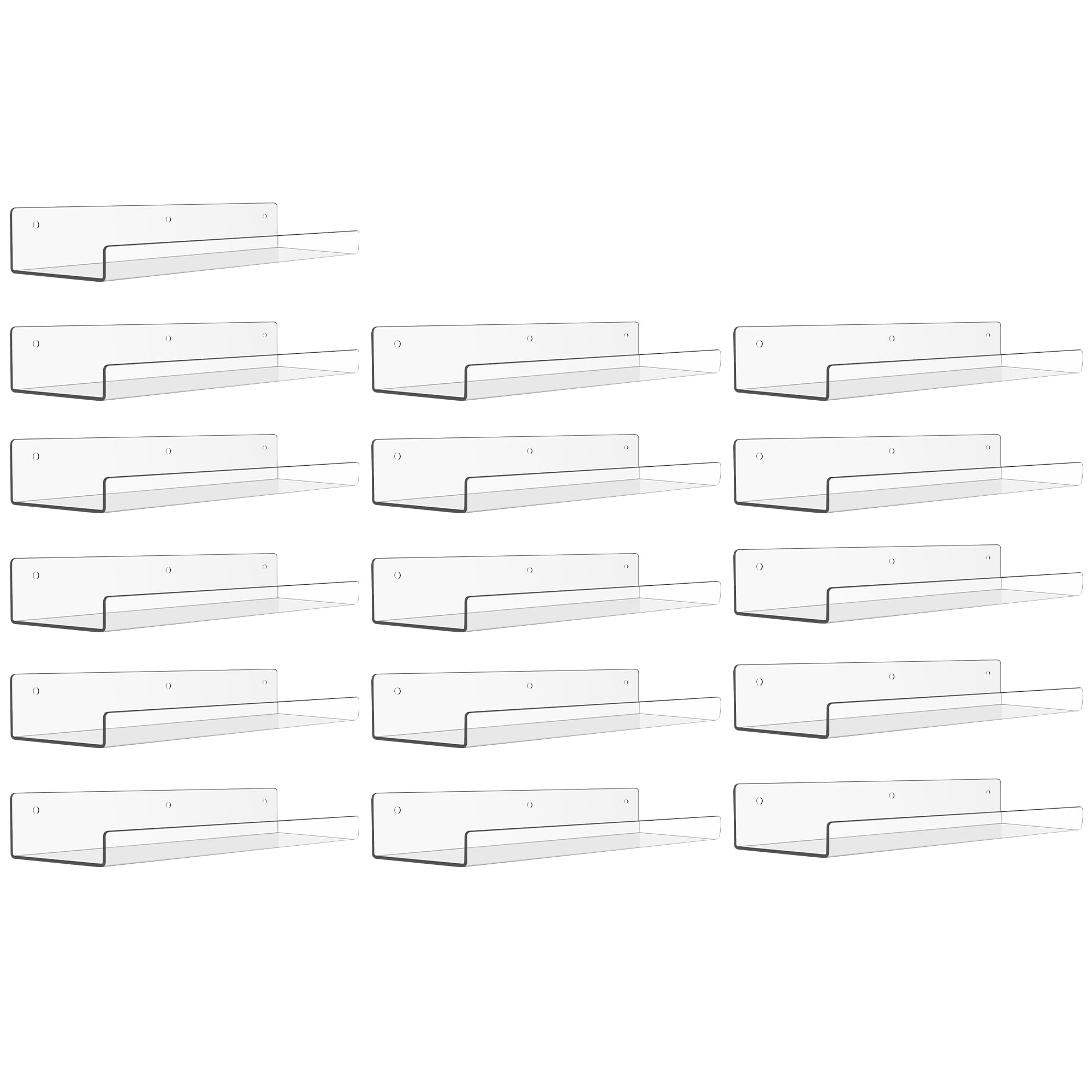 upsimples Acrylic Shelves for Bathroom Storage, 15" Floating Shelves Wall Organizer for Perfume, Make up, Skincare, Kids Bookshelf for Bedroom, Nursery, Living Room Decor, Clear, 4 Pack