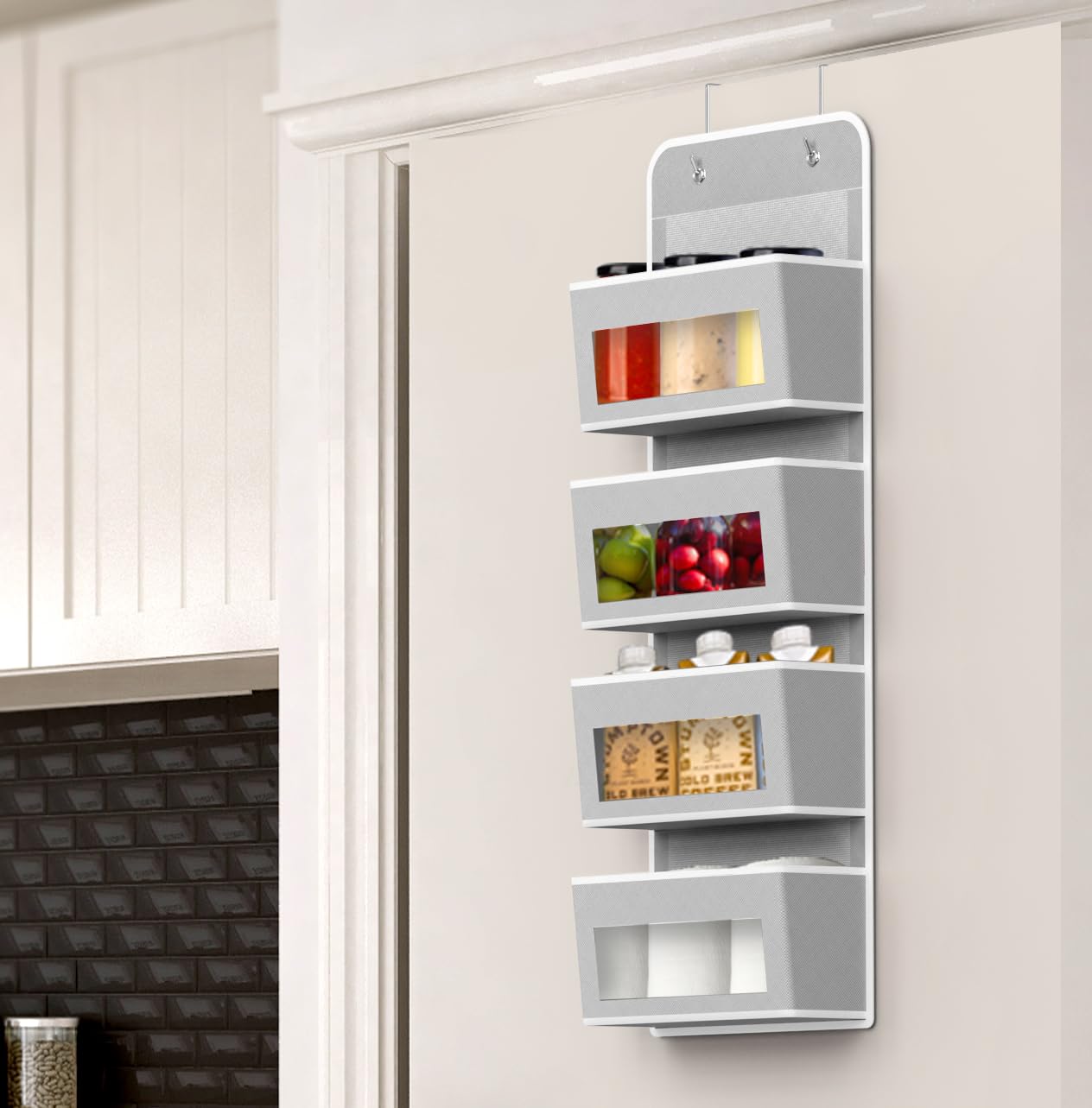 Simple Houseware 6 Clear Window Pocket Over Closet Door Storage Hanging Organizer for Bedroom, Bathroom, Pantry, Beige