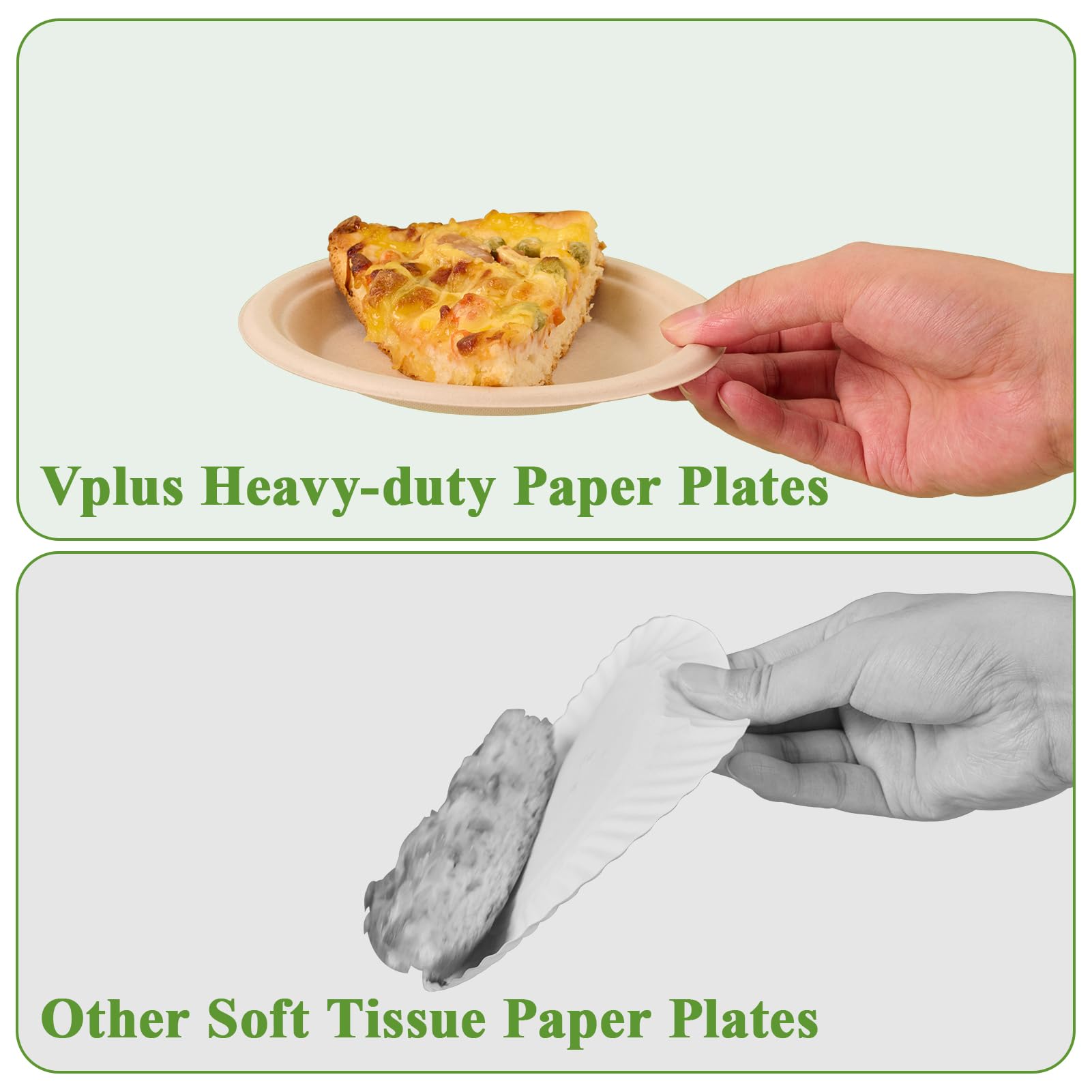 Vplus 150 Pack Paper Plates 9 inch 100% Compostable, Heavy-Duty Disposable Paper Plates Bagasse Natural Biodegradable Eco-Friendly Sugarcane