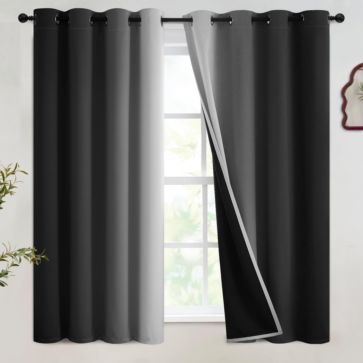 SimpleHome Ombre Room Darkening Curtains for Bedroom, Gradient Black to Grey White Light Blocking Thermal Insulated Grommet Window Curtain/Drapes for Living Room,2 Panels, 52x84 inches Length